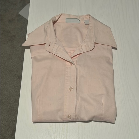 New York & Company Pink Button Down Shirt with Notched Collar and Cuffed Sleeves - Picture 4 of 4